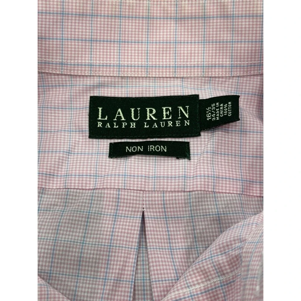 Polo Ralph Lauren Mens Button‎ Up Shirt Pink Blue White Plaid 16.5 34/35 Down